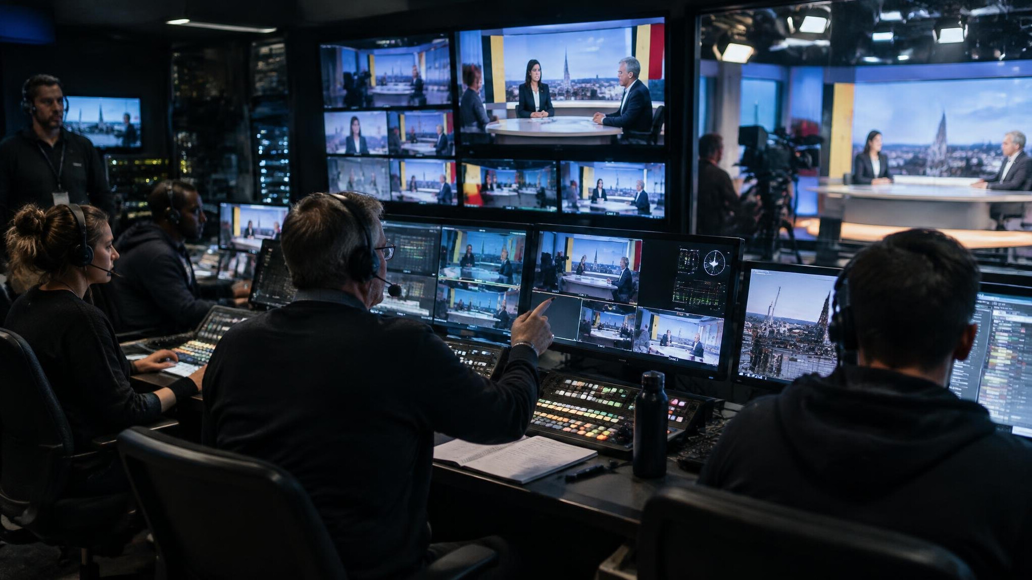 TV-regiekamer tijdens een live uitzending